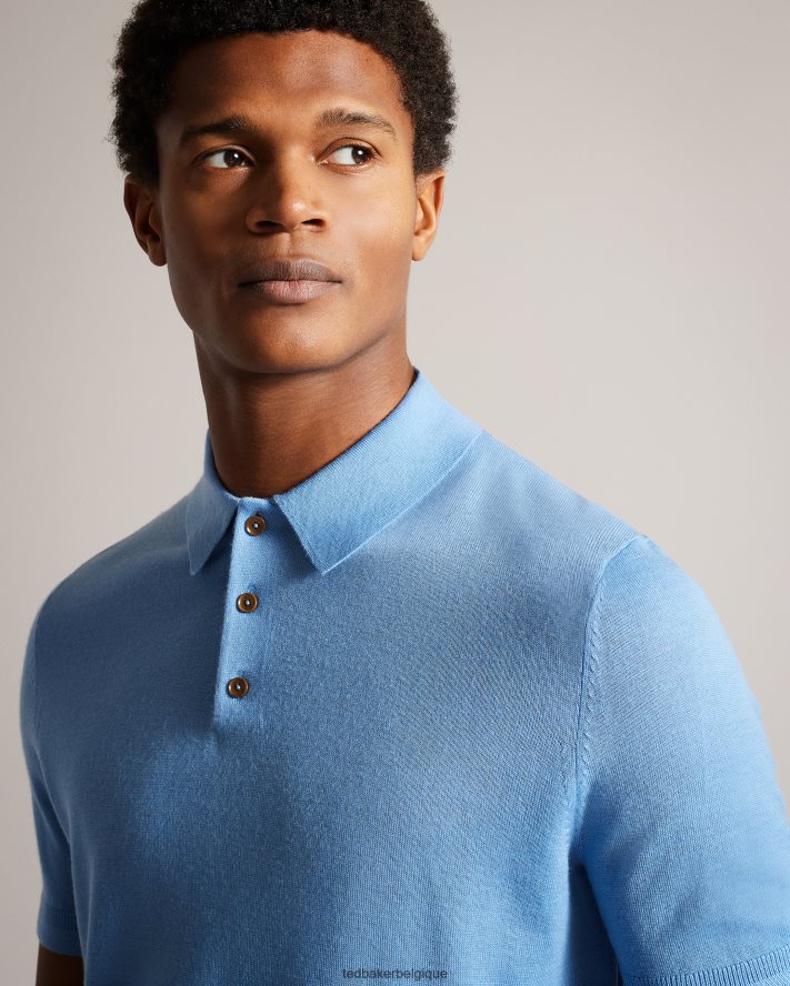 être Ted Baker Hommes polo en laine à manches courtes mondsey bleu pâle FR8J421593 vêtements