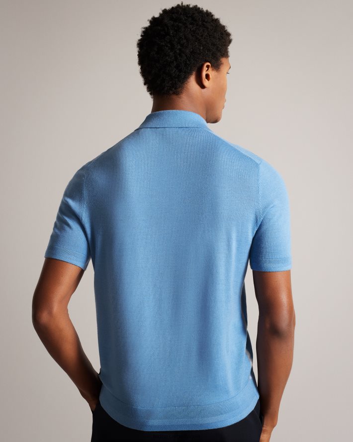 être Ted Baker Hommes polo en laine à manches courtes mondsey bleu pâle FR8J421593 vêtements