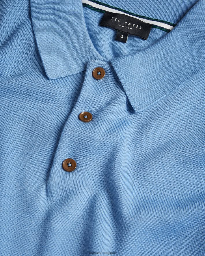 être Ted Baker Hommes polo en laine à manches courtes mondsey bleu pâle FR8J421593 vêtements
