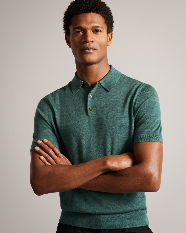 être Ted Baker Hommes polo en laine à manches courtes mondsey vert FR8J421581 vêtements