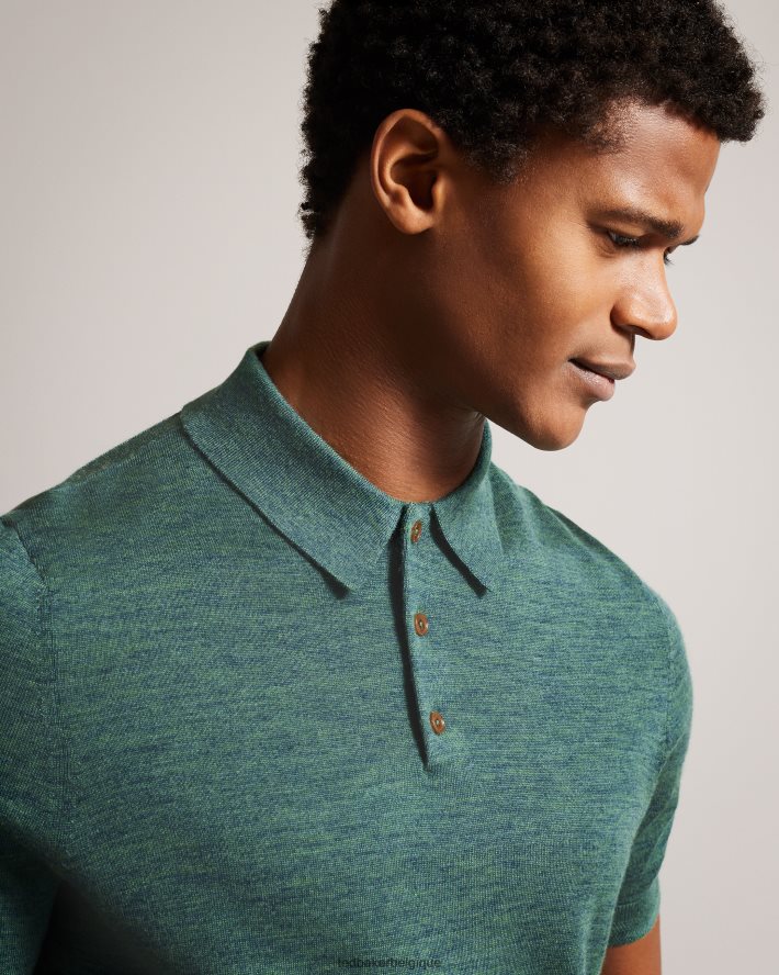 être Ted Baker Hommes polo en laine à manches courtes mondsey vert FR8J421581 vêtements