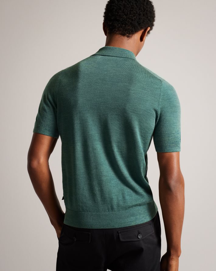être Ted Baker Hommes polo en laine à manches courtes mondsey vert FR8J421581 vêtements