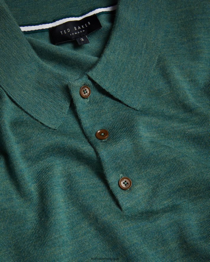 être Ted Baker Hommes polo en laine à manches courtes mondsey vert FR8J421581 vêtements