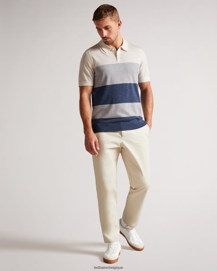 être Ted Baker Hommes polo en mérinos à manches courtes et à rayures multiples Cove écru FR8J421651 vêtements