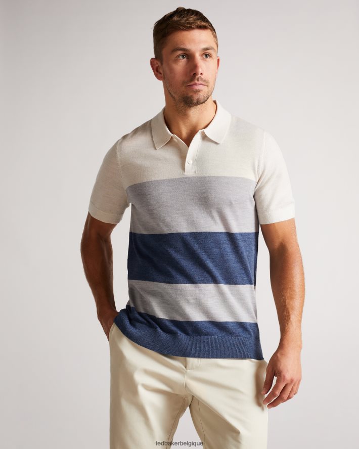 être Ted Baker Hommes polo en mérinos à manches courtes et à rayures multiples Cove écru FR8J421651 vêtements