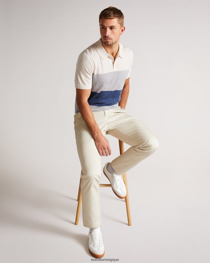être Ted Baker Hommes polo en mérinos à manches courtes et à rayures multiples Cove écru FR8J421651 vêtements