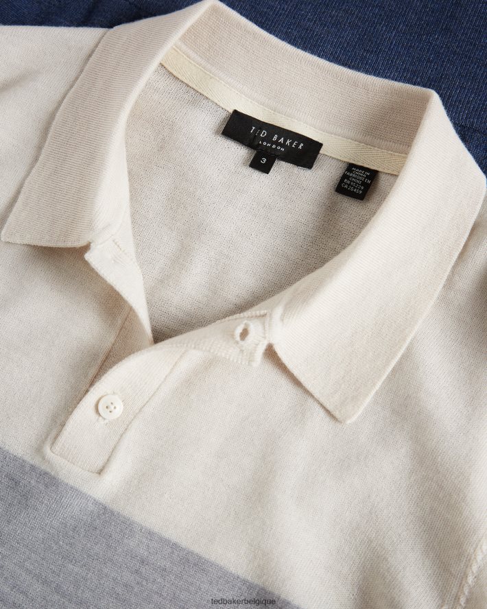 être Ted Baker Hommes polo en mérinos à manches courtes et à rayures multiples Cove écru FR8J421651 vêtements