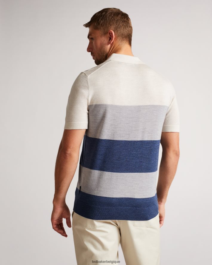 être Ted Baker Hommes polo en mérinos à manches courtes et à rayures multiples Cove écru FR8J421651 vêtements