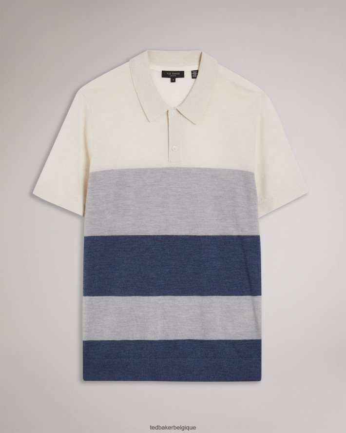être Ted Baker Hommes polo en mérinos à manches courtes et à rayures multiples Cove écru FR8J421651 vêtements
