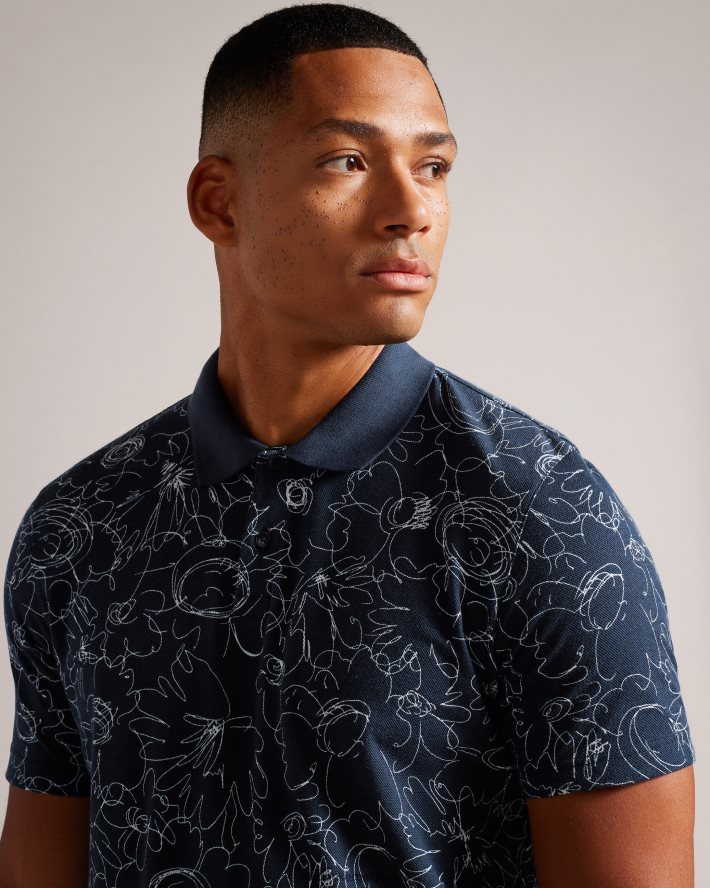 être Ted Baker Hommes polo imprimé coupe classique à manches courtes holler bleu marine FR8J421217 vêtements
