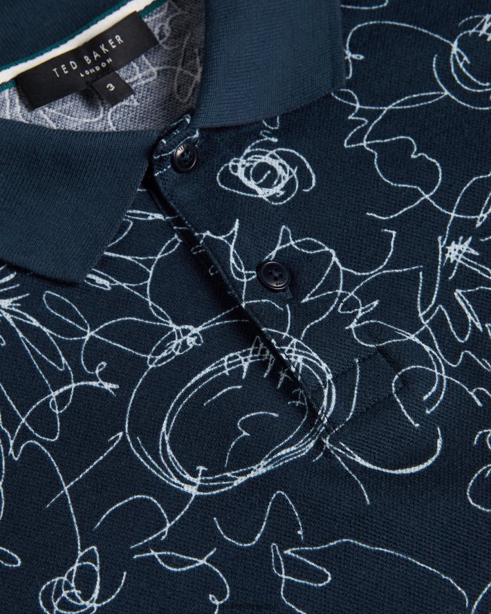 être Ted Baker Hommes polo imprimé coupe classique à manches courtes holler bleu marine FR8J421217 vêtements