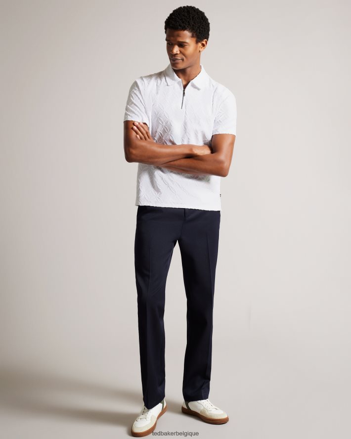 être Ted Baker Hommes polo marocain zippé à manches courtes en jacquard blanc FR8J421404 vêtements