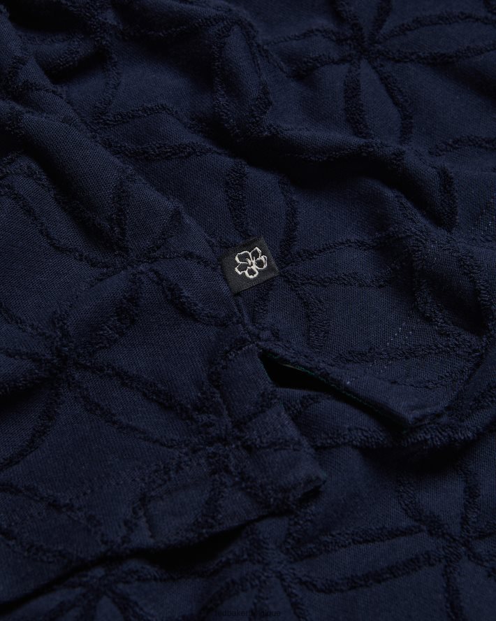 être Ted Baker Hommes polo marocain zippé à manches courtes en jacquard marine FR8J421428 vêtements