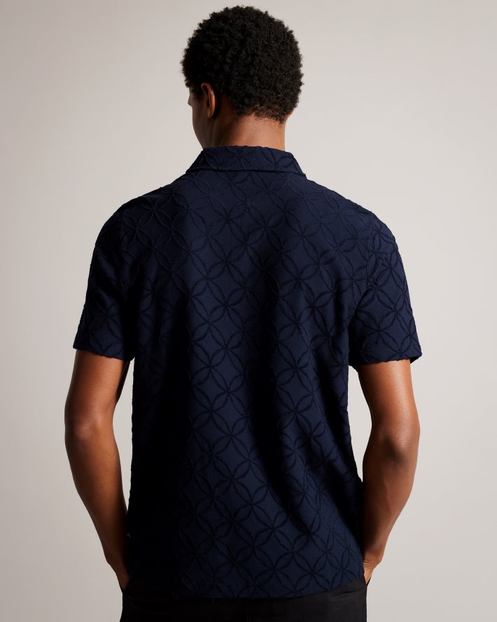 être Ted Baker Hommes polo marocain zippé à manches courtes en jacquard marine FR8J421428 vêtements