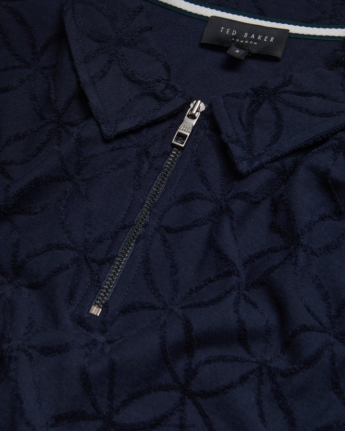 être Ted Baker Hommes polo marocain zippé à manches courtes en jacquard marine FR8J421428 vêtements
