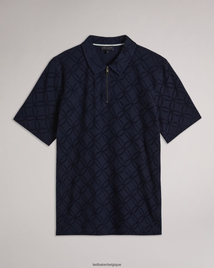 être Ted Baker Hommes polo marocain zippé à manches courtes en jacquard marine FR8J421428 vêtements