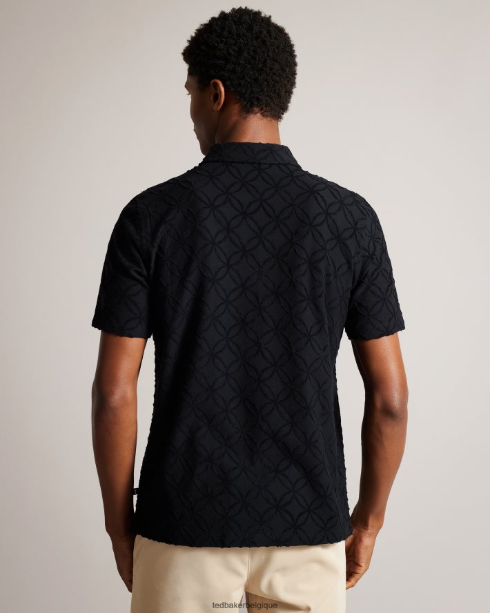 être Ted Baker Hommes polo marocain zippé à manches courtes en jacquard noir FR8J421297 vêtements