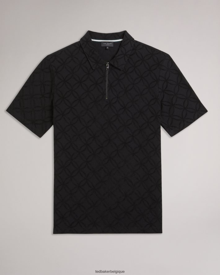 être Ted Baker Hommes polo marocain zippé à manches courtes en jacquard noir FR8J421297 vêtements