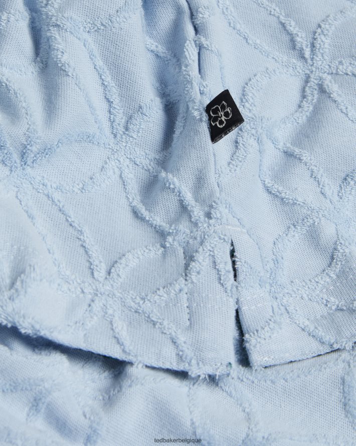 être Ted Baker Hommes polo marocain zippé à manches courtes en jacquard pl-bleu FR8J421321 vêtements