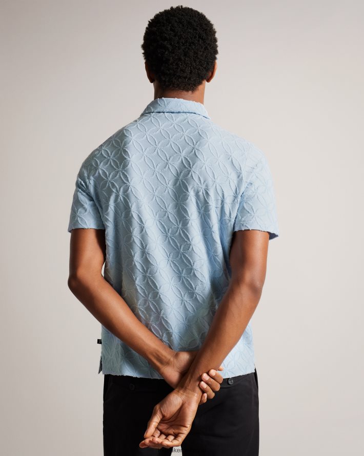 être Ted Baker Hommes polo marocain zippé à manches courtes en jacquard pl-bleu FR8J421321 vêtements
