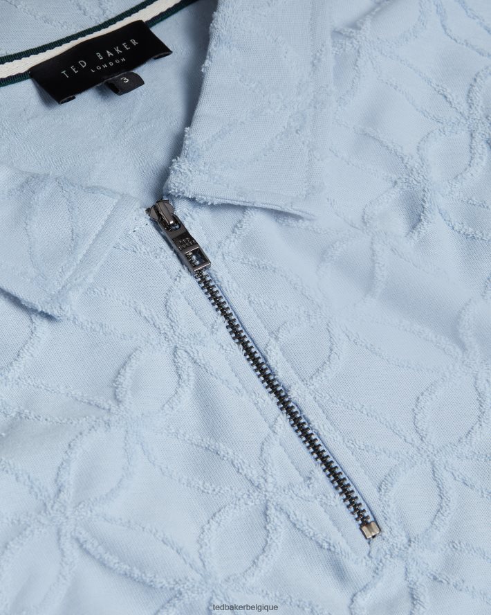 être Ted Baker Hommes polo marocain zippé à manches courtes en jacquard pl-bleu FR8J421321 vêtements