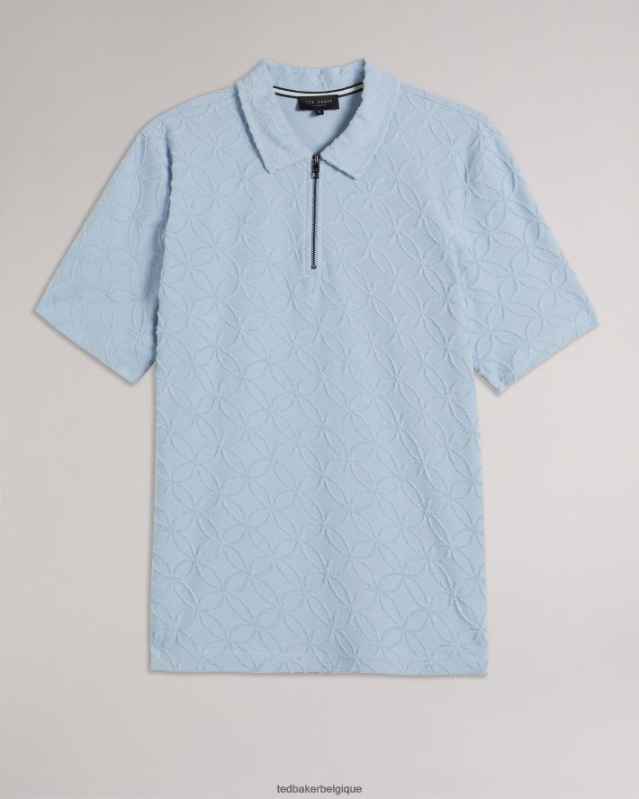 être Ted Baker Hommes polo marocain zippé à manches courtes en jacquard pl-bleu FR8J421321 vêtements