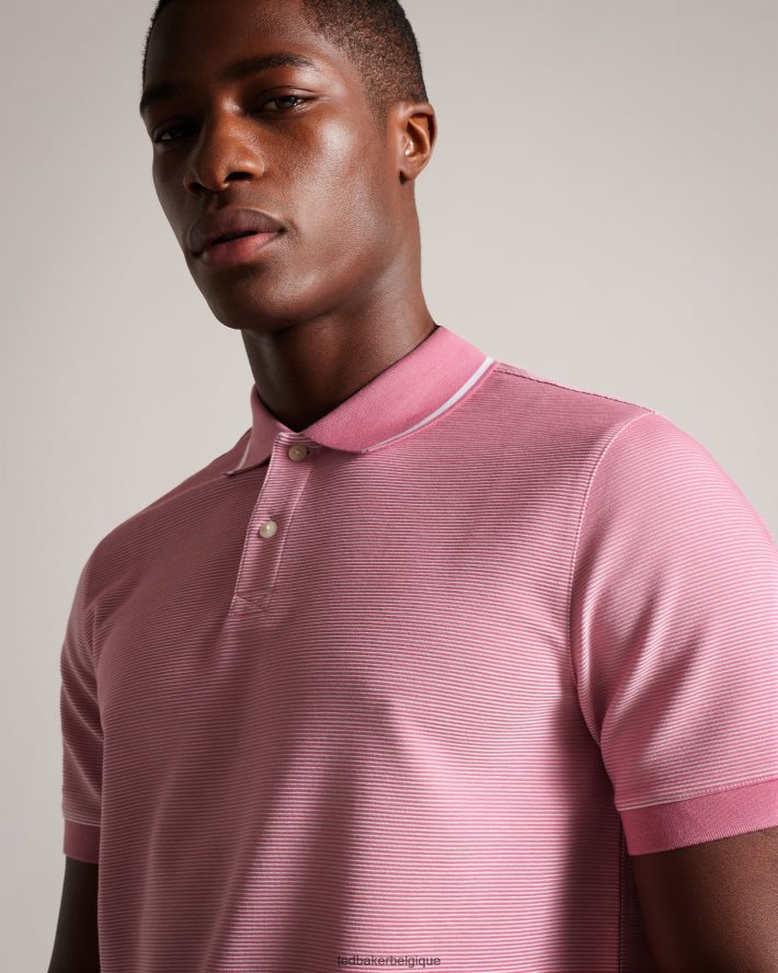 être Ted Baker Hommes polo rayé à manches courtes ellerby rose moyen FR8J421413 vêtements