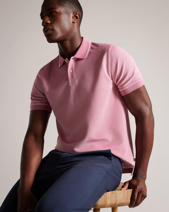 être Ted Baker Hommes polo rayé à manches courtes ellerby rose moyen FR8J421413 vêtements