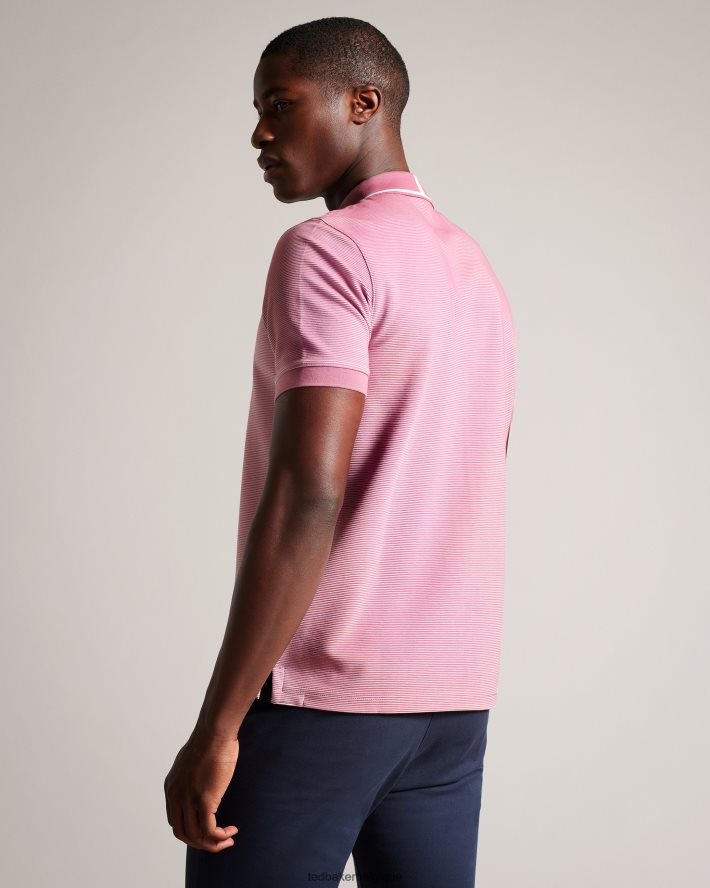 être Ted Baker Hommes polo rayé à manches courtes ellerby rose moyen FR8J421413 vêtements