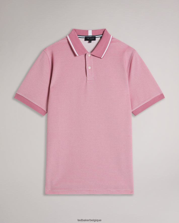 être Ted Baker Hommes polo rayé à manches courtes ellerby rose moyen FR8J421413 vêtements