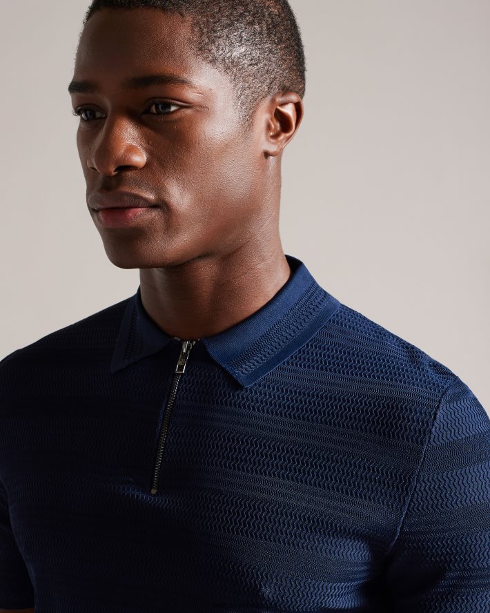 être Ted Baker Hommes polo texturé à manches courtes stree marine FR8J421340 vêtements