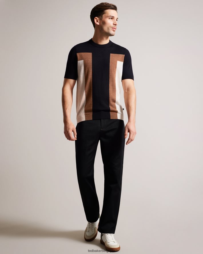 être Ted Baker Hommes t-shirt en pure laine à manches courtes navia bleu marine foncé FR8J421538 vêtements