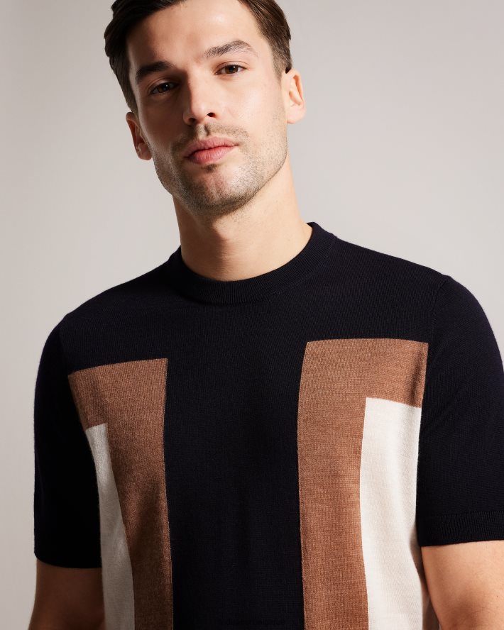 être Ted Baker Hommes t-shirt en pure laine à manches courtes navia bleu marine foncé FR8J421538 vêtements