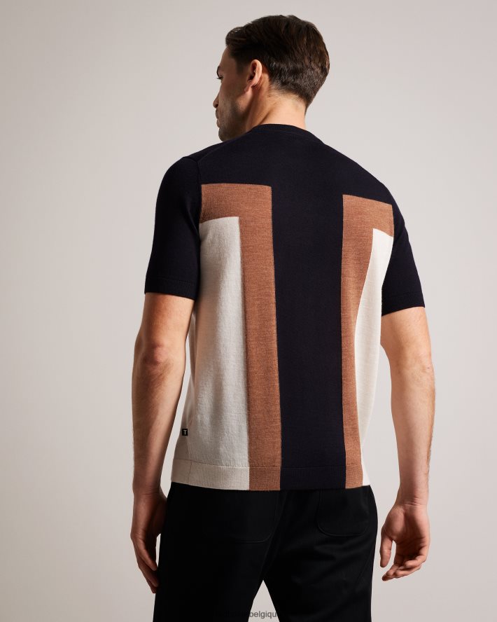 être Ted Baker Hommes t-shirt en pure laine à manches courtes navia bleu marine foncé FR8J421538 vêtements