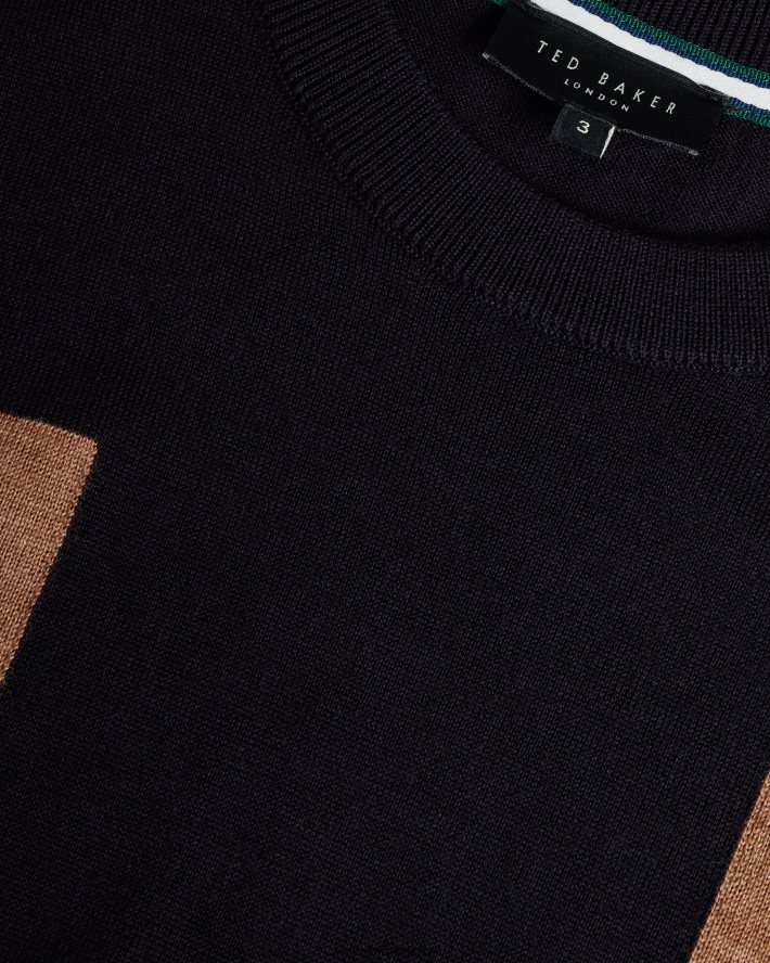 être Ted Baker Hommes t-shirt en pure laine à manches courtes navia bleu marine foncé FR8J421538 vêtements