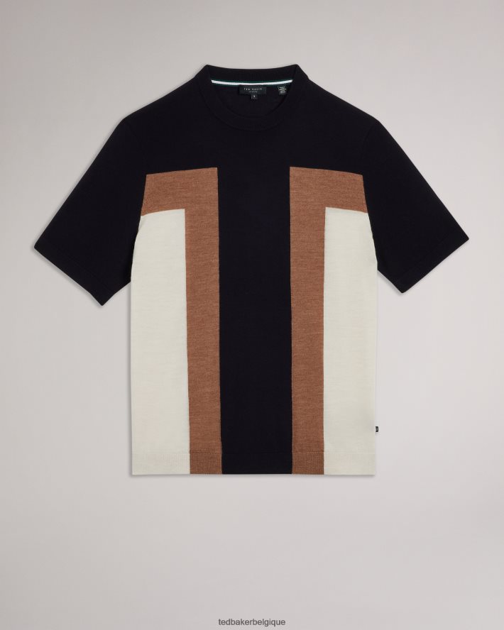 être Ted Baker Hommes t-shirt en pure laine à manches courtes navia bleu marine foncé FR8J421538 vêtements