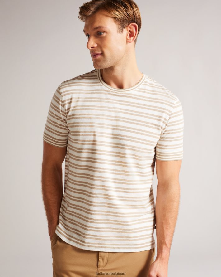 être Ted Baker Hommes vadell t-shirt rayé coupe classique à manches courtes brun clair FR8J421471 vêtements