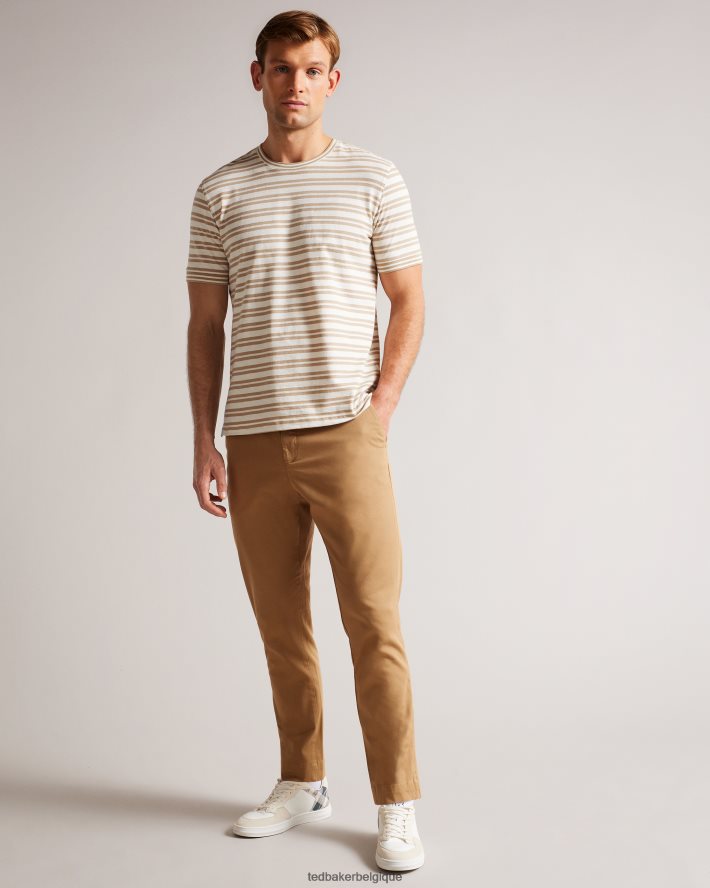 être Ted Baker Hommes vadell t-shirt rayé coupe classique à manches courtes brun clair FR8J421471 vêtements