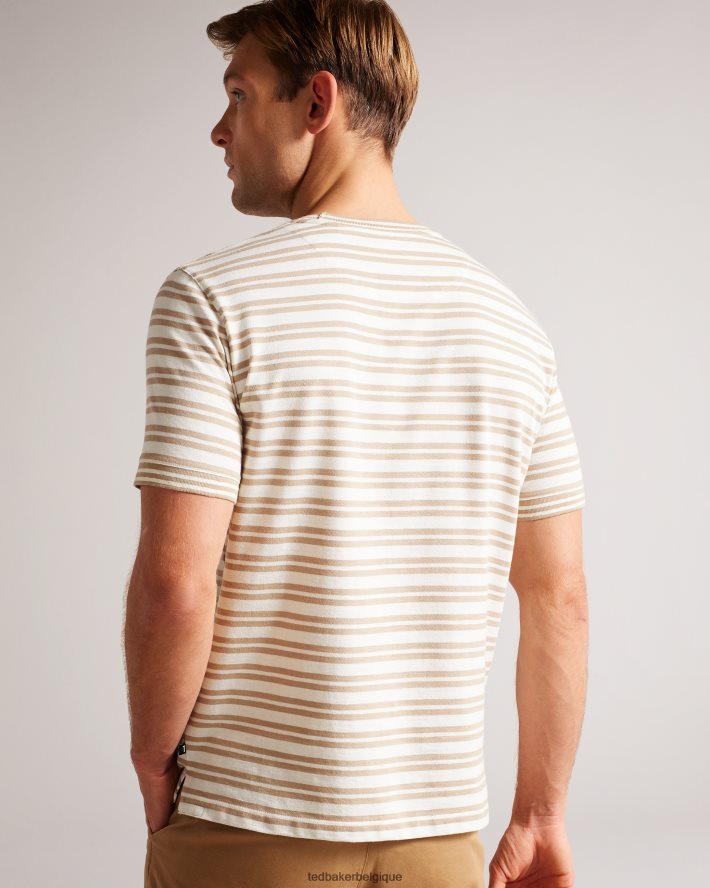 être Ted Baker Hommes vadell t-shirt rayé coupe classique à manches courtes brun clair FR8J421471 vêtements