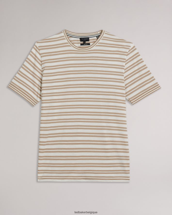 être Ted Baker Hommes vadell t-shirt rayé coupe classique à manches courtes brun clair FR8J421471 vêtements