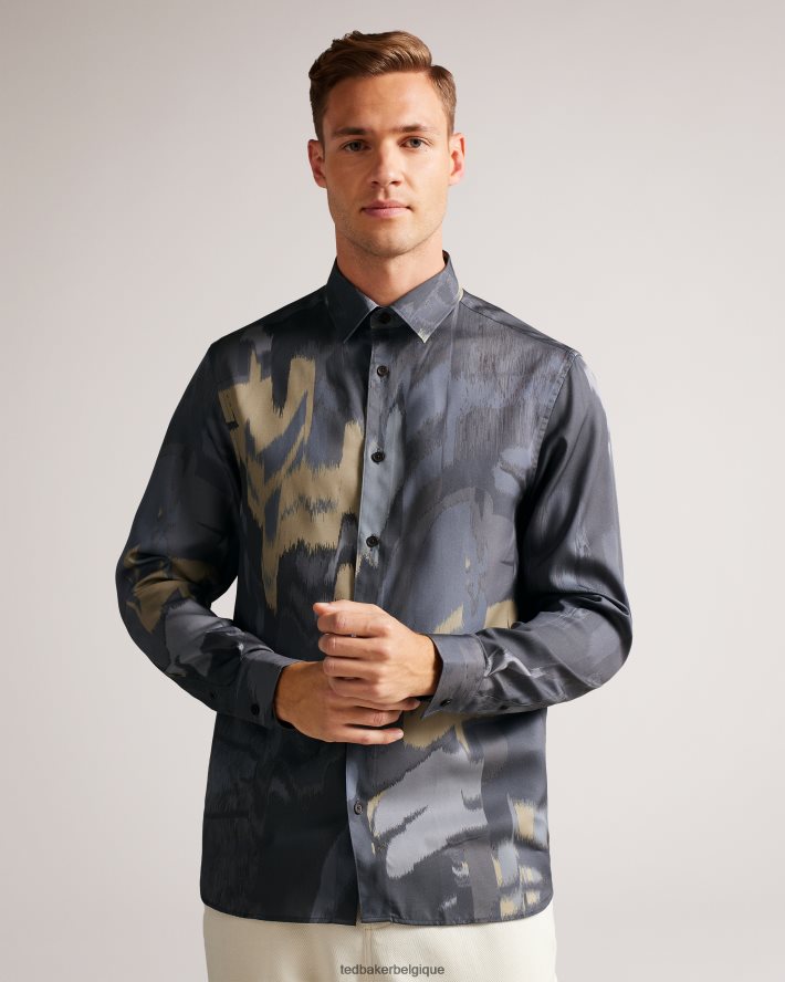 être Ted Baker Hommes Mordun - Chemise manches longues à imprimé papillon abstrait gris FR8J421252 vêtements