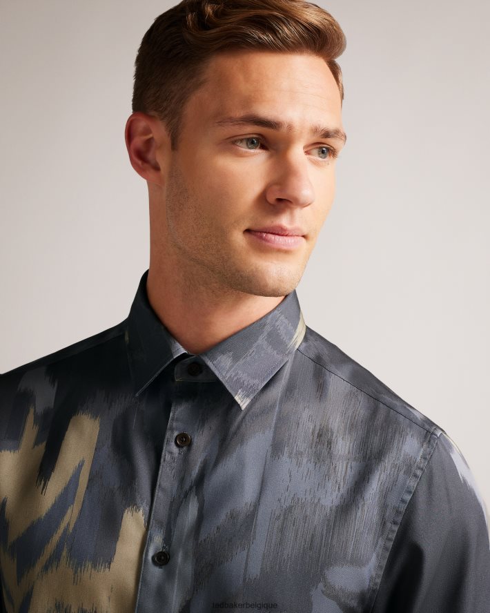être Ted Baker Hommes Mordun - Chemise manches longues à imprimé papillon abstrait gris FR8J421252 vêtements