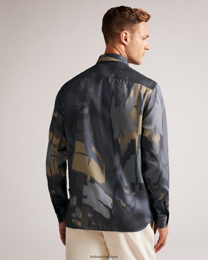 être Ted Baker Hommes Mordun - Chemise manches longues à imprimé papillon abstrait gris FR8J421252 vêtements