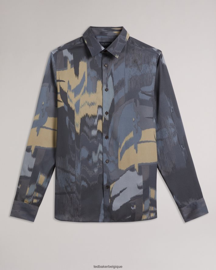 être Ted Baker Hommes Mordun - Chemise manches longues à imprimé papillon abstrait gris FR8J421252 vêtements