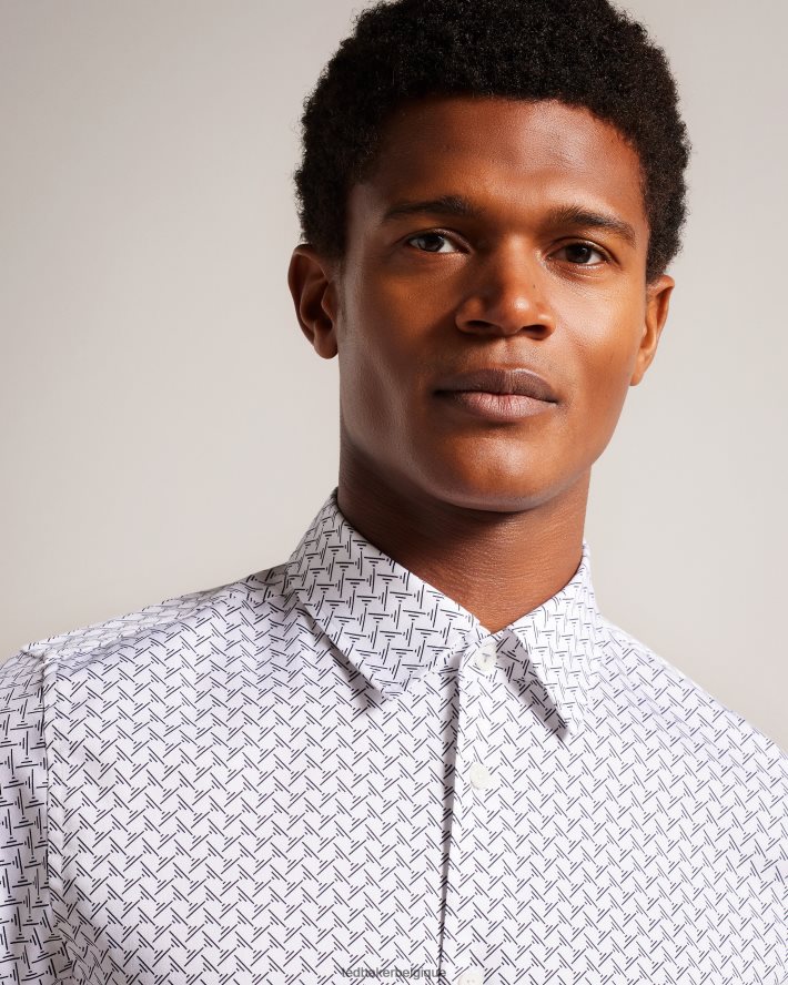 être Ted Baker Hommes Willuw - chemise à manches longues à imprimé géométrique blanc FR8J421232 vêtements