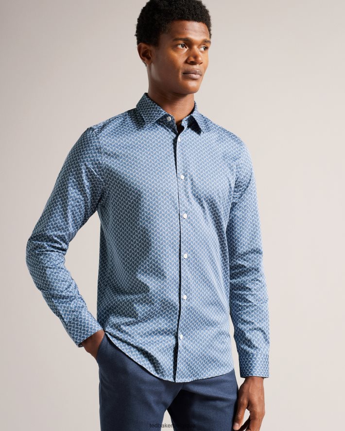 être Ted Baker Hommes Willuw - chemise à manches longues à imprimé géométrique bleu FR8J421223 vêtements