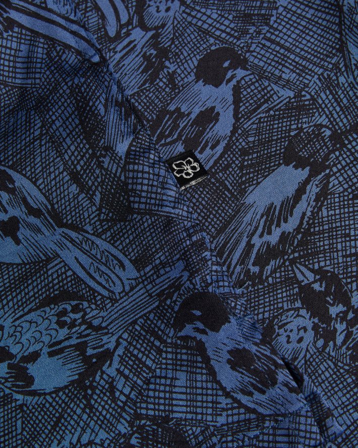 être Ted Baker Hommes chemise à imprimé oiseau dessiné à la main à manches longues Mullen bleu moyen FR8J421280 vêtements