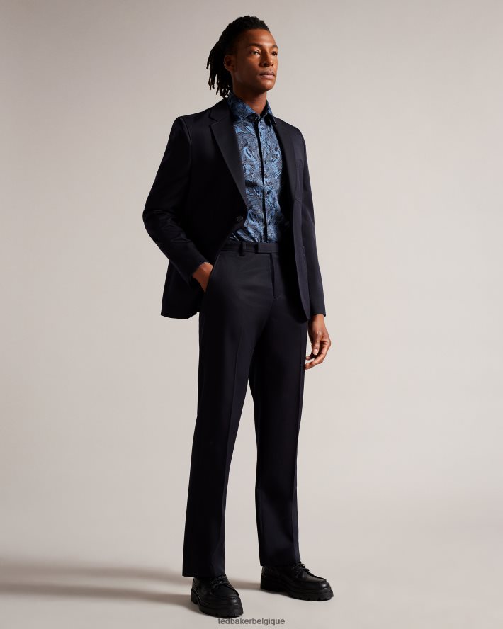 être Ted Baker Hommes chemise à imprimé oiseau dessiné à la main à manches longues Mullen bleu moyen FR8J421280 vêtements