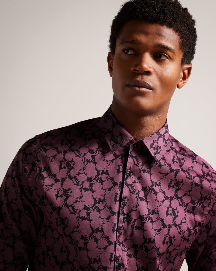être Ted Baker Hommes comlee - chemise à manches longues et imprimé floral bordeaux FR8J421240 vêtements