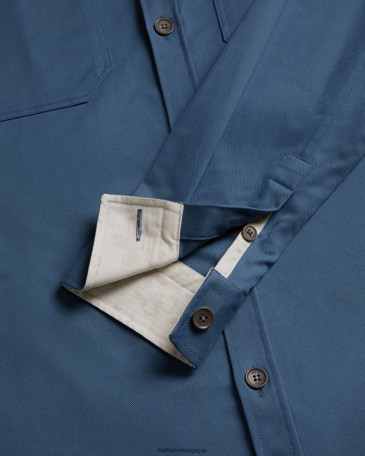 être Ted Baker Hommes hasting surchemise en sergé à manches longues bleu moyen FR8J421248 vêtements